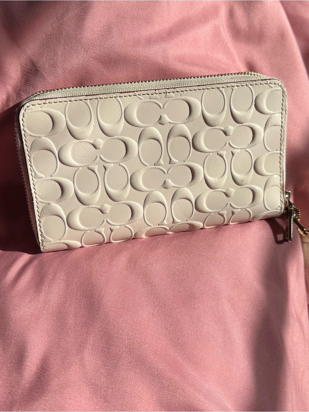 Coach Chalk Embossed Signature Leather Double Zip Wristlet Wallet White - Picture 4 of 10